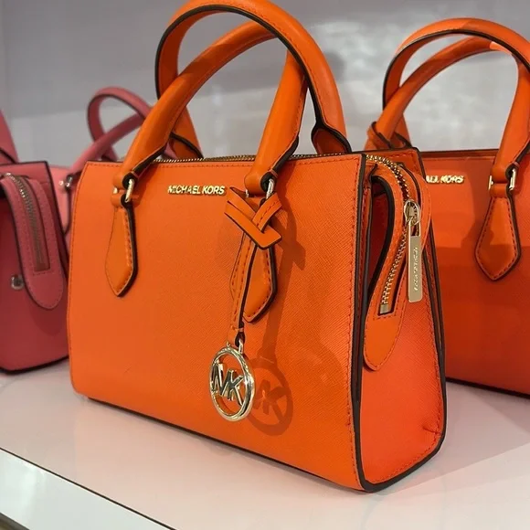 Michael Kors Sheila Small Center Zip Satchel Shoulder Crossbody Bag Poppy